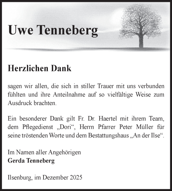 Traueranzeige von Uwe Tenneberg von Volksstimme Wernigerode