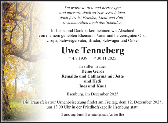 Traueranzeige von Uwe Tenneberg von Volksstimme Wernigerode