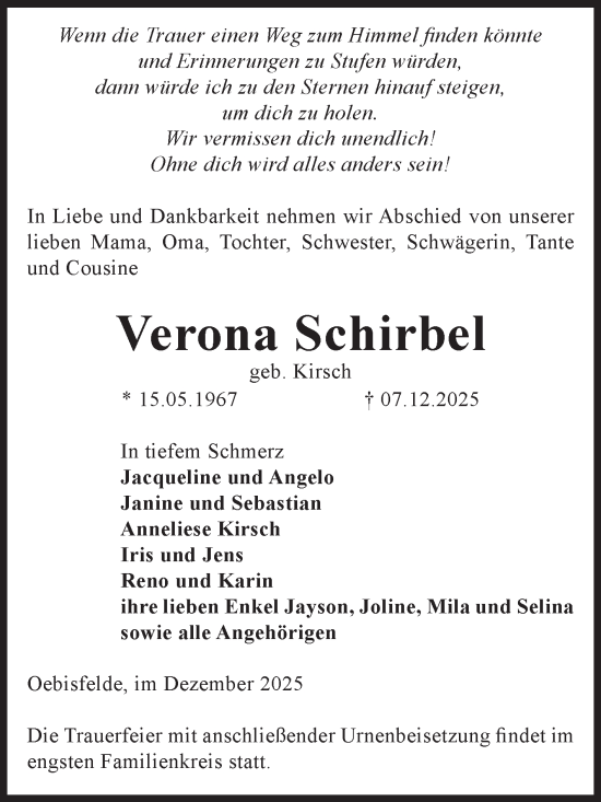 Traueranzeige von Verona Schirbel von Volksstimme Altmark West