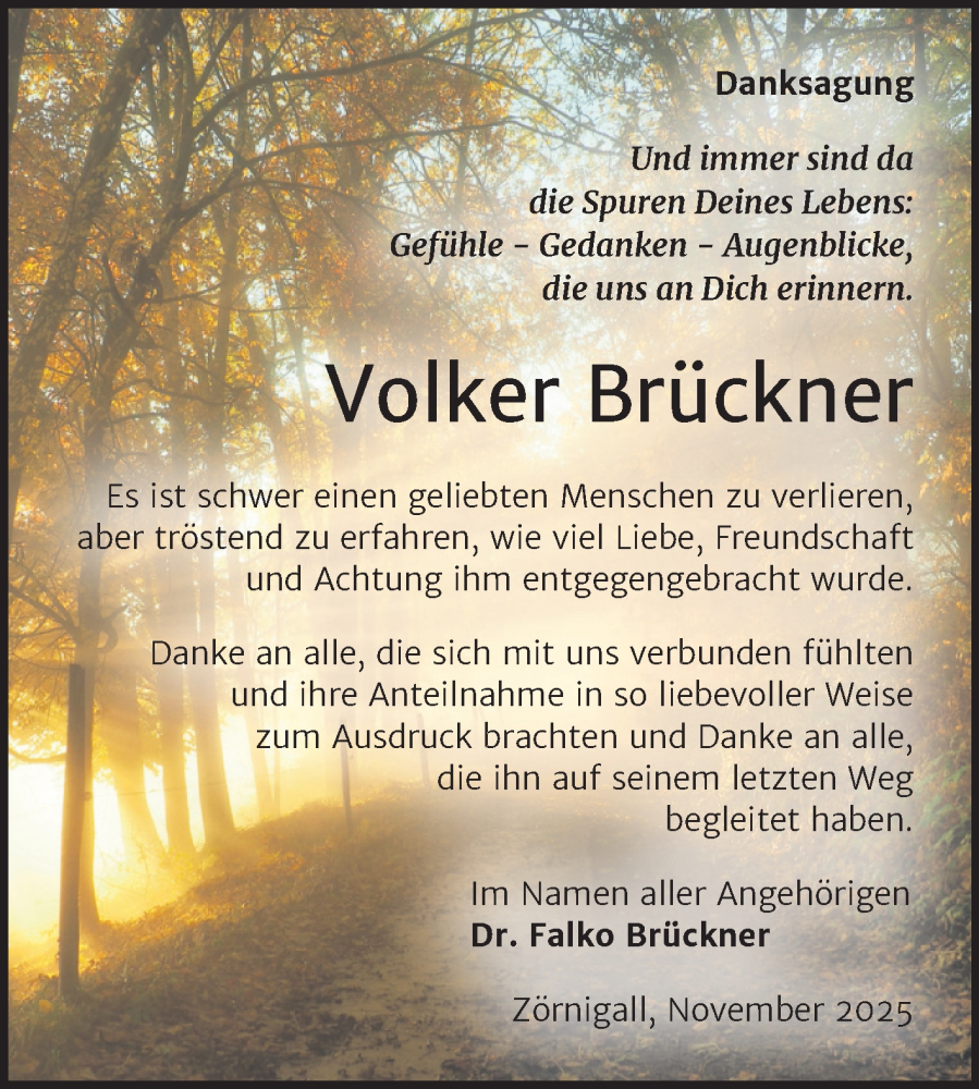  Traueranzeige für Volker Brückner vom 29.11.2025 aus Trauerkombi Wittenberg