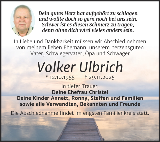 Traueranzeige von Volker Ulbrich von Trauerkombi Bitterfeld