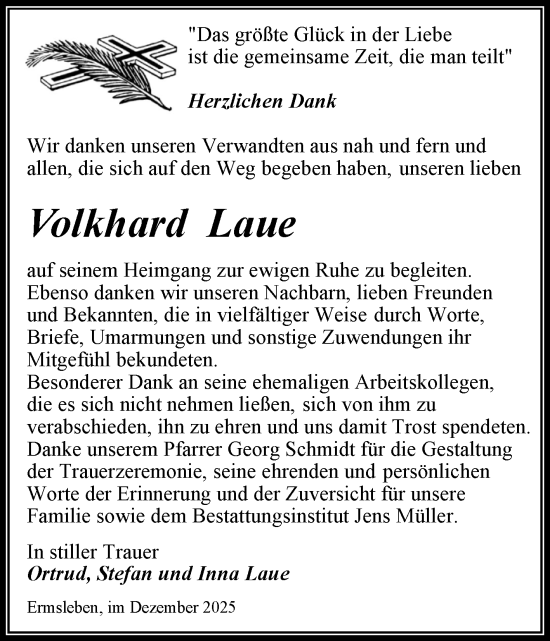 Traueranzeige von Volkhard Laue von Trauerkombi Aschersleben