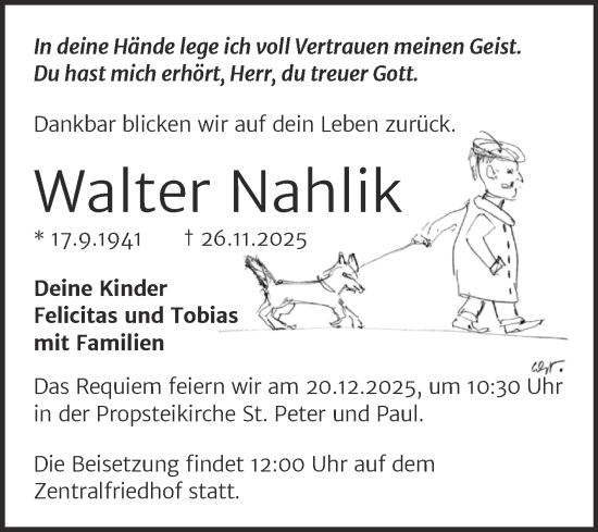 Traueranzeige von Walter Nahlik von Trauerkombi Dessau