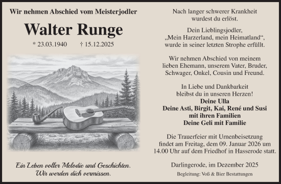 Traueranzeige von Walter Runge von Volksstimme Wernigerode