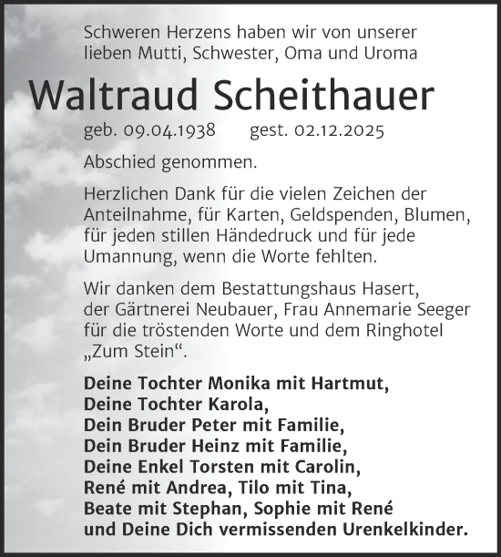 Traueranzeige von Waltraud Scheithauer von Trauerkombi Wittenberg
