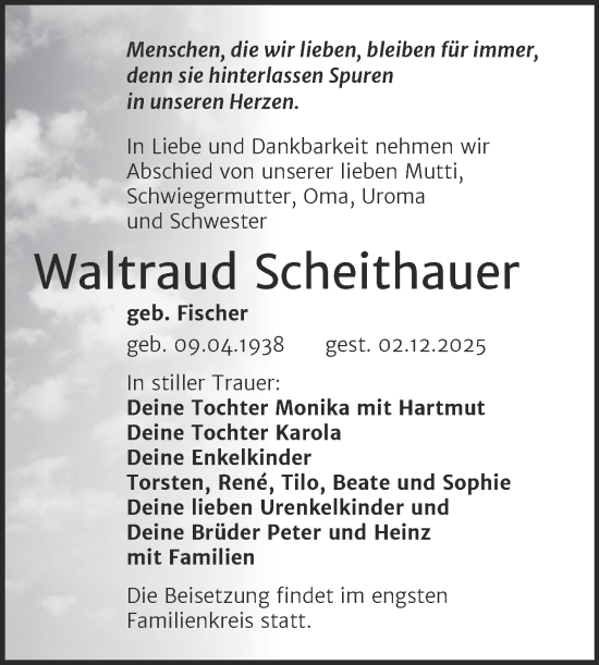 Traueranzeige von Waltraud Scheithauer von Trauerkombi Wittenberg