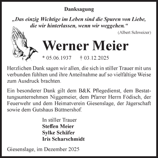 Traueranzeige von Werner Meier von Volksstimme Altmark Ost