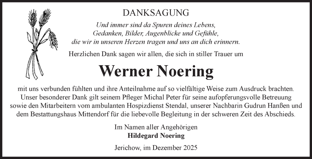  Traueranzeige für Werner Noering vom 27.12.2025 aus Volksstimme Burg/Genthin