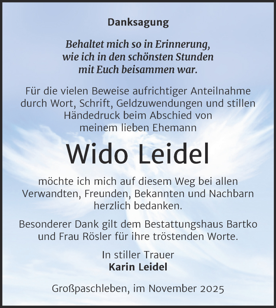  Traueranzeige für Wido Leidel vom 29.11.2025 aus Trauerkombi Köthen