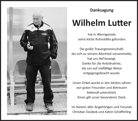 Traueranzeige von Wilhelm Lutter von Volksstimme Wernigerode