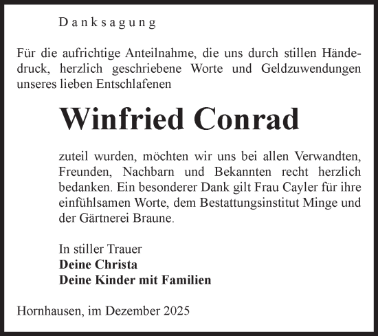Traueranzeige von Winfried Conrad von Volksstimme Oschersleben/Wanzleben
