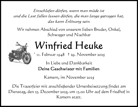 Traueranzeige von Winfried Heuke von Volksstimme Altmark Ost