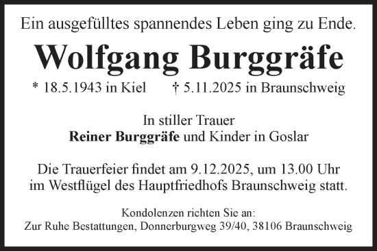 Traueranzeige von Wolfgang Burggräfe von Volksstimme Wernigerode