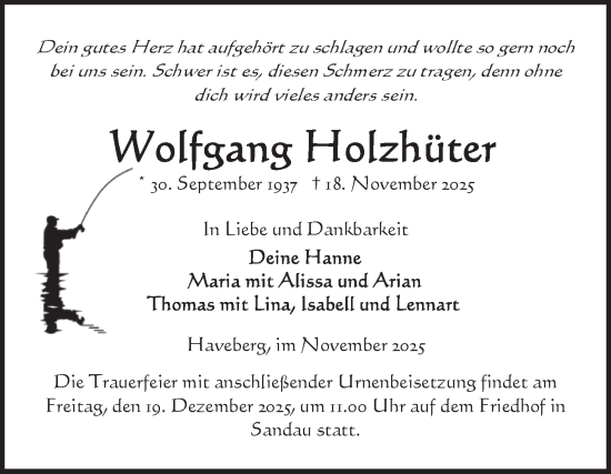 Traueranzeige von Wolfgang Holzhüter von Volksstimme Altmark Ost