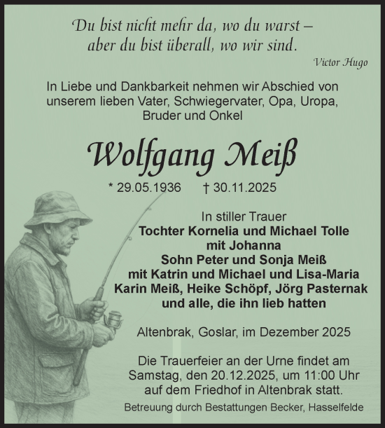 Traueranzeige von Wolfgang Meiß von Volksstimme Wernigerode