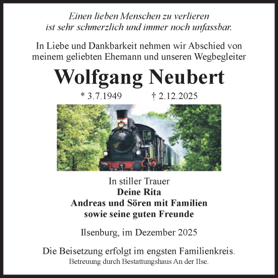 Traueranzeige von Wolfgang Neubert von Volksstimme Wernigerode