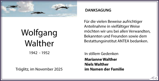 Traueranzeige von Wolfgang Walther von Trauerkombi Zeitz