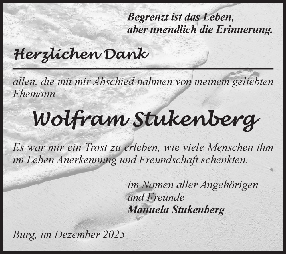  Traueranzeige für Wolfram Stukenberg vom 20.12.2025 aus 