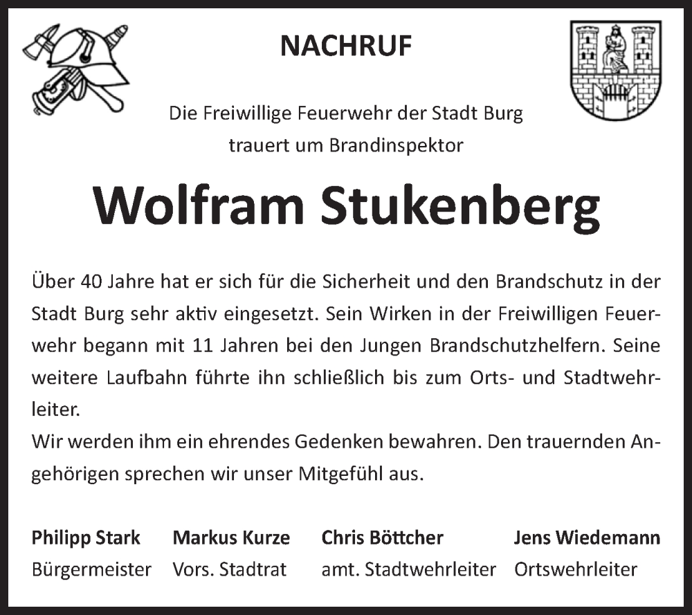  Traueranzeige für Wolfram Stukenberg vom 06.12.2025 aus Volksstimme Burg/Genthin