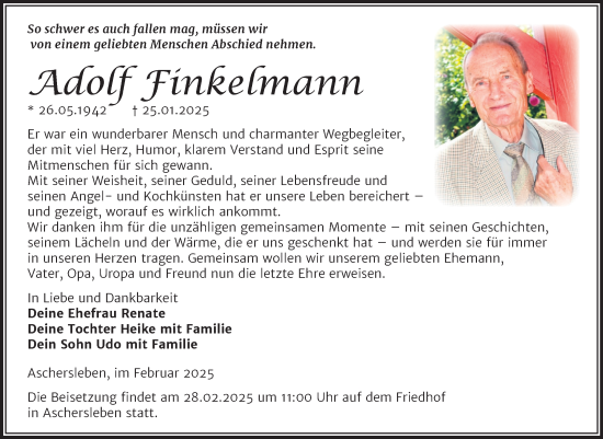 Traueranzeige von Adolf Finkelmann von Trauerkombi Aschersleben