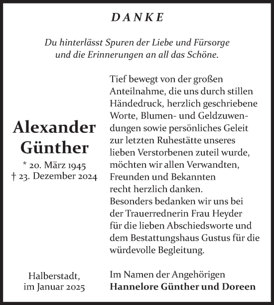 Traueranzeige von Alexander Günther von Volksstimme Halberstadt