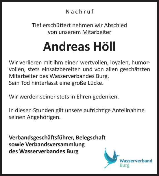 Traueranzeige von Andreas Höll von Volksstimme Burg/Genthin
