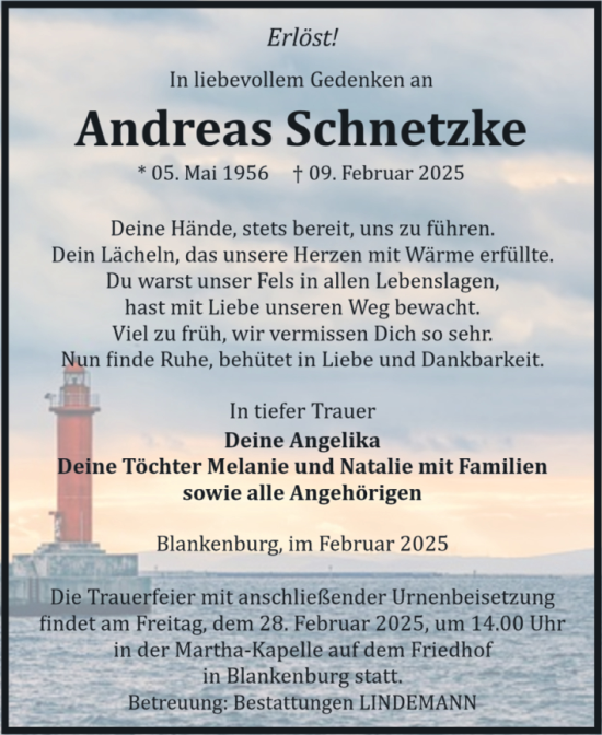 Traueranzeige von Andreas Schnetzke von Volksstimme Wernigerode