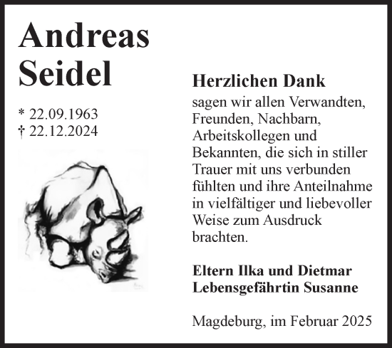 Traueranzeige von Andreas Seidel von Volksstimme Magdeburg