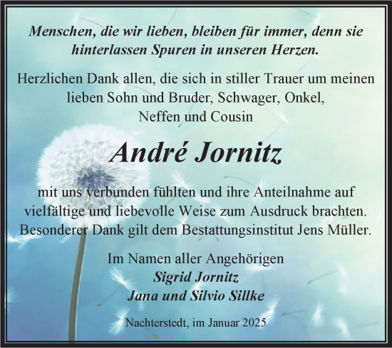 Traueranzeige von André Jornitz von Trauerkombi Aschersleben