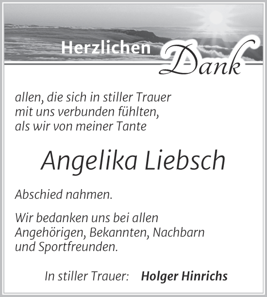 Traueranzeige von Angelika Liebsch von Mitteldeutsche Zeitung Halle/Saalkreis