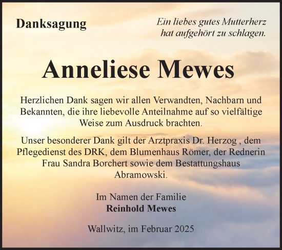 Traueranzeige von Anneliese Mewes von Volksstimme Burg/Genthin