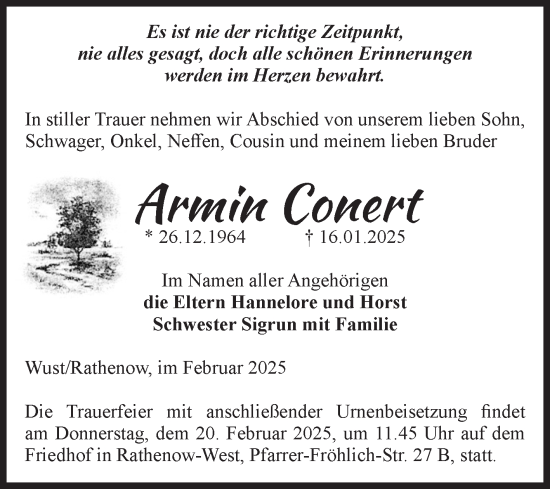 Traueranzeige von Armin Conert von Volksstimme Altmark Ost