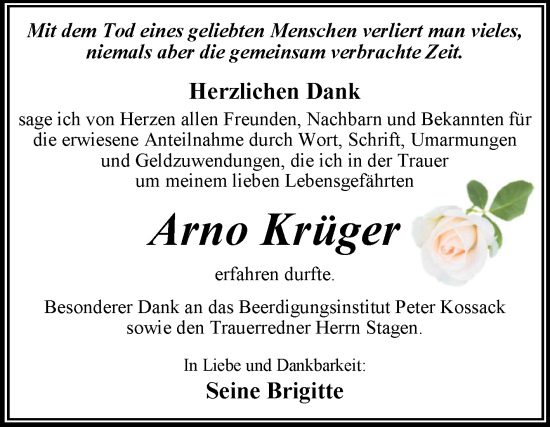 Traueranzeige von Arno Krüger von Trauerkombi Wittenberg