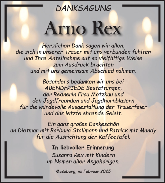 Traueranzeige von Arno Rex von Volksstimme Haldensleben/Wolmirstedt
