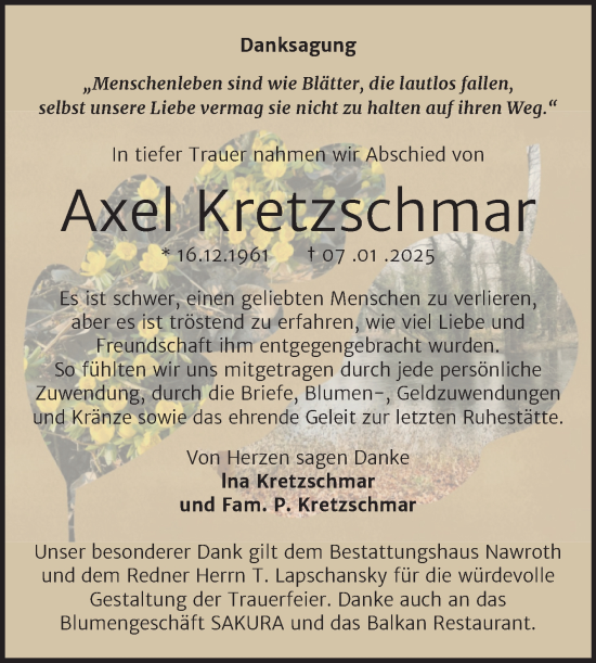 Traueranzeige von Axel Kretzschmar 