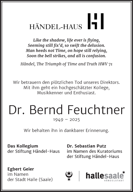 Traueranzeige von Bernd Feuchtner von Mitteldeutsche Zeitung Halle/Saalkreis