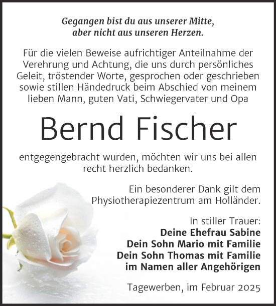 Traueranzeige von Bernd Fischer von Trauerkombi Weißenfels