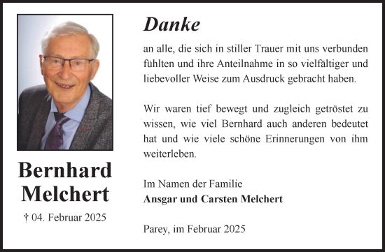 Traueranzeige von Bernhard Melchert von Volksstimme Burg/Genthin