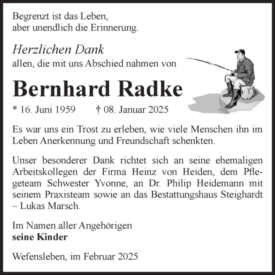 Traueranzeige von Bernhard Radke von Volksstimme Oschersleben/Wanzleben