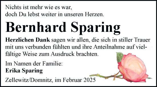 Traueranzeige von Bernhard Sparing von Trauerkombi Bernburg