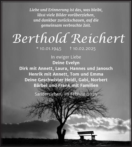 Traueranzeige von Berthold Reichert von Trauerkombi Mansfelder Land
