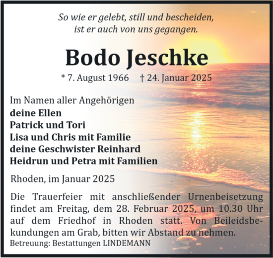 Traueranzeige von Bodo Jeschke von Volksstimme Halberstadt