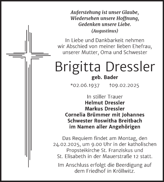 Traueranzeige von Brigitta Dressler von Mitteldeutsche Zeitung Halle/Saalkreis