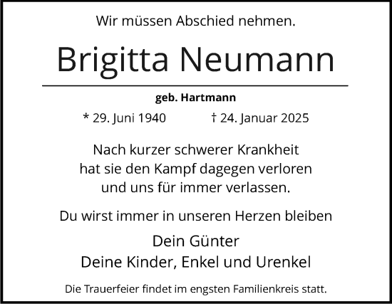 Traueranzeige von Brigitta Neumann von Volksstimme Magdeburg
