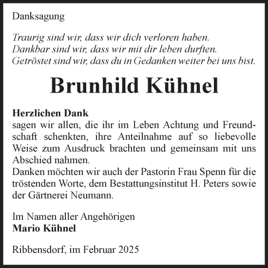 Traueranzeige von Brunhild Kühnel von Volksstimme Haldensleben/Wolmirstedt