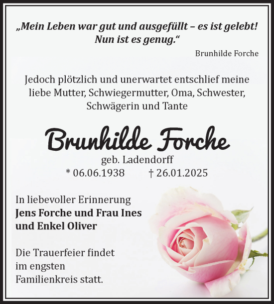 Traueranzeige von Brunhilde Forche von Volksstimme Magdeburg