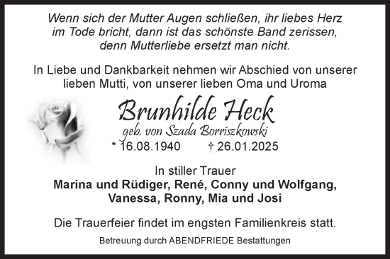 Traueranzeige von Brunhilde Heck von Volksstimme Magdeburg