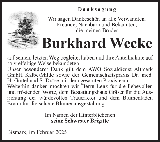 Traueranzeige von Burkhard Wecke 