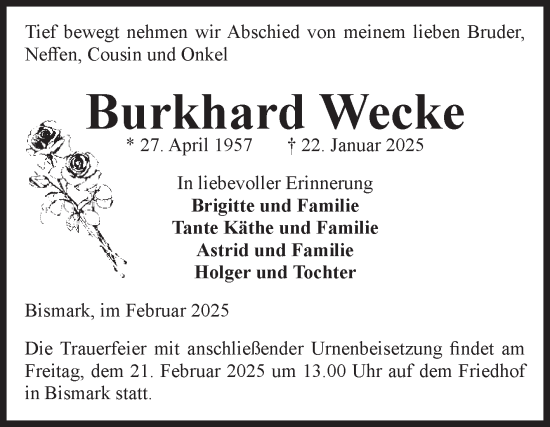 Traueranzeige von Burkhard Wecke 