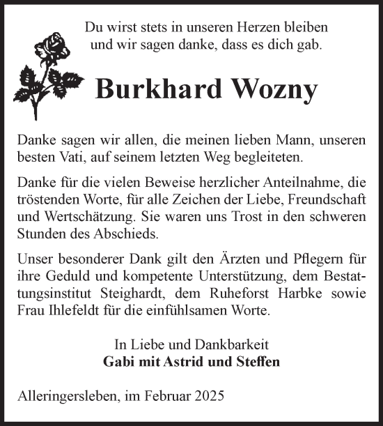Traueranzeige von Burkhard Wozny von Volksstimme Haldensleben/Wolmirstedt